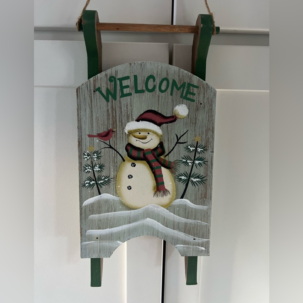 Festive Snowman Welcome Sled Sign